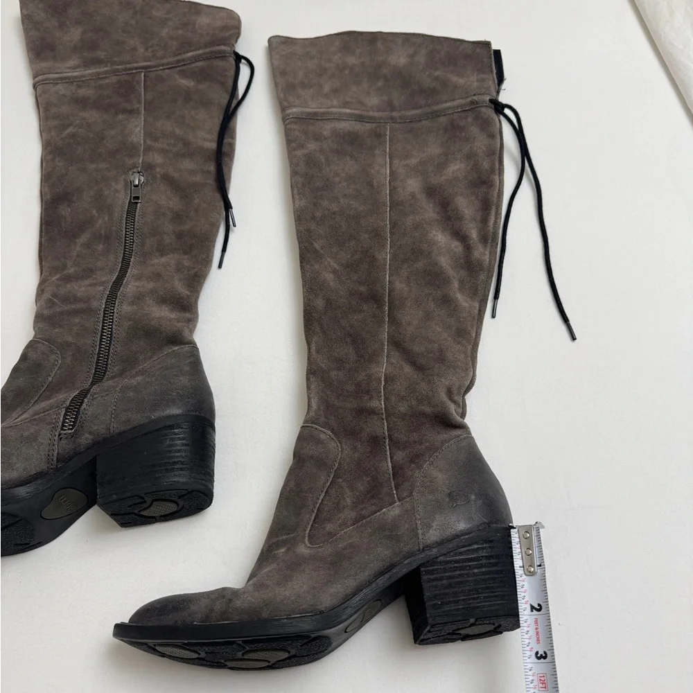 Born Gray Tall Suede Over The Knee Riding Boots Block heel Side Zip Size 7